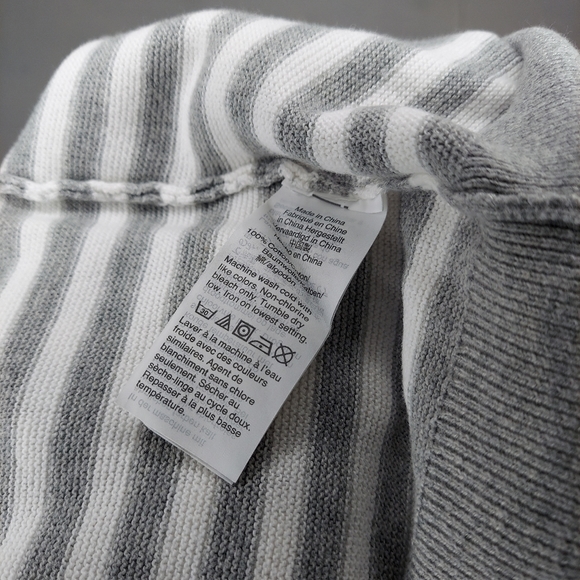 JCrew Sweater Long Sleeve Crew Neck Stripe Cotton Gray White Large Mens - Picture 4 of 7